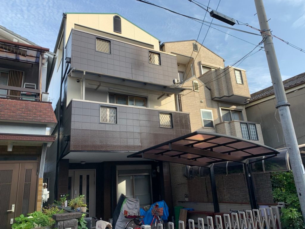 アクセントはチョコレート色 屋根外壁塗装 大阪市生野区