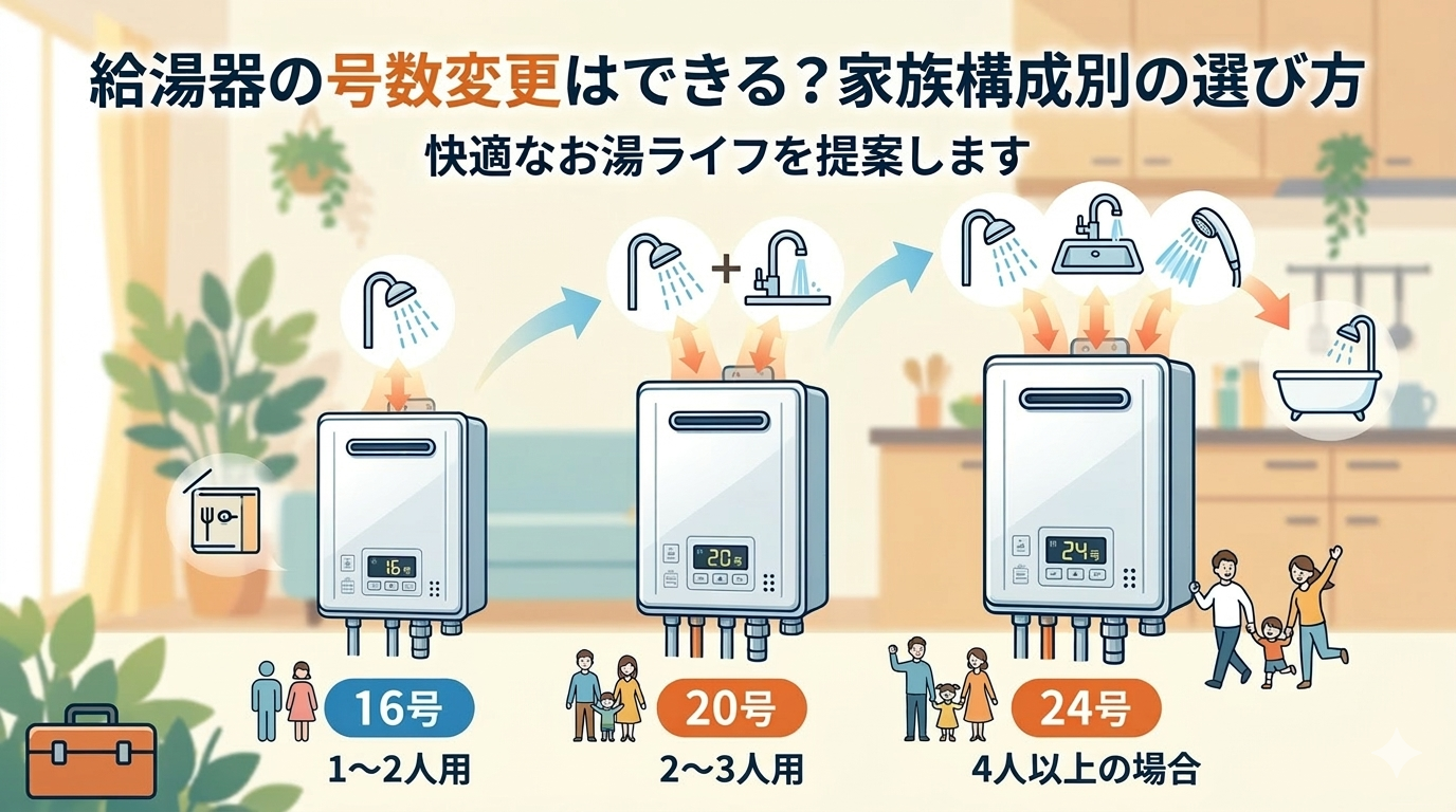 給湯器の号数変更はできる？家族構成別の選び方