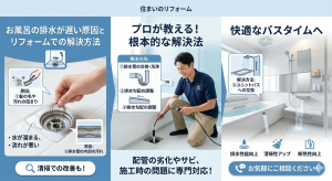 お風呂の排水が遅い原因とリフォームでの解決方法