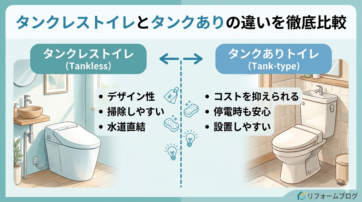 タンクレストイレとタンクありの違いを徹底比較