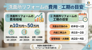 洗面所リフォームの費用と工期の目安