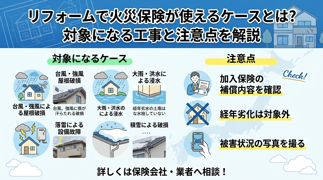 リフォームで火災保険が使えるケースとは？対象になる工事と注意点を解説
