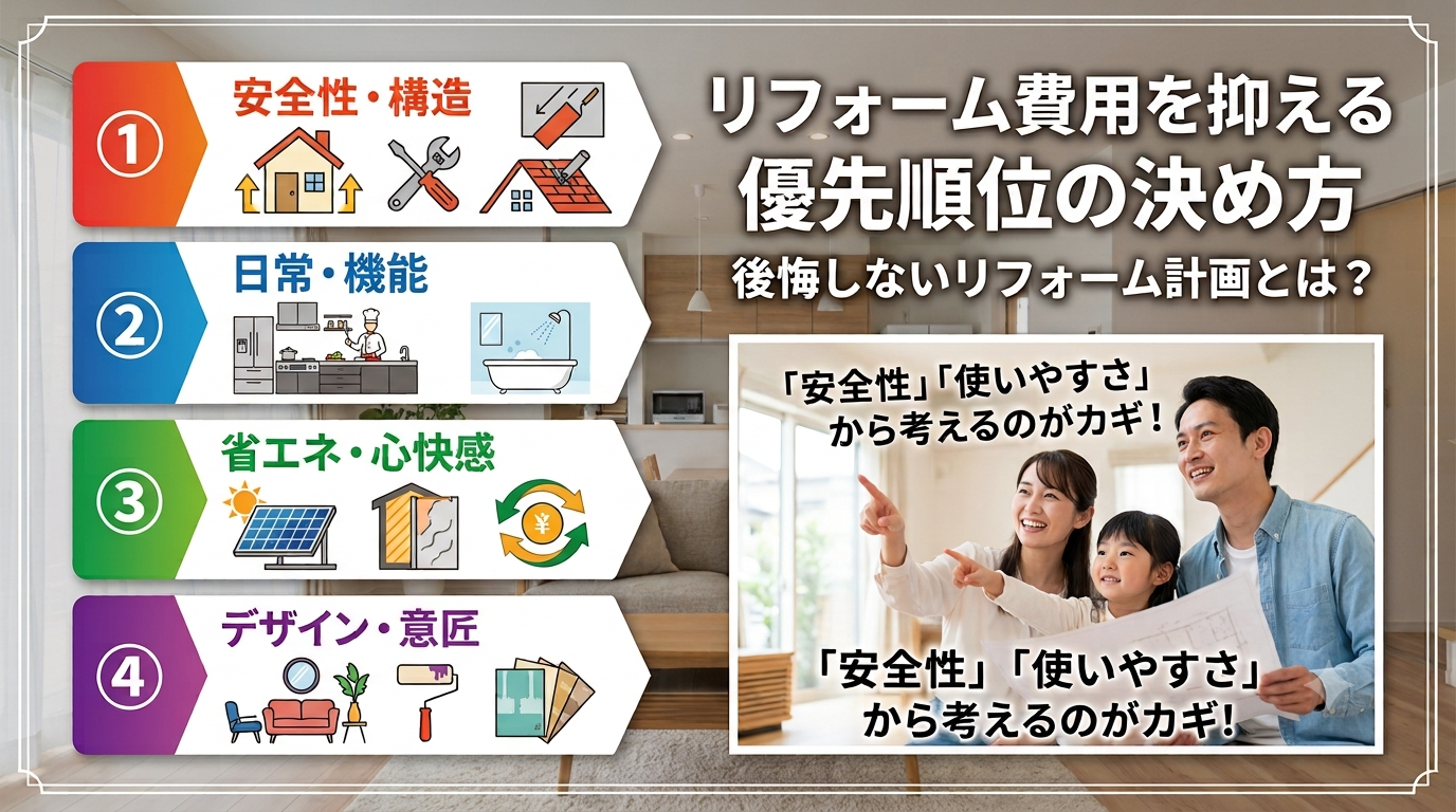 リフォーム費用を抑える優先順位の決め方｜後悔しないリフォーム計画とは？